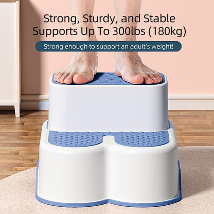 U-HOOME 2 in 1 Step Stools for Kids and Adults, Toddler Step Stool for Toilet Potty Training, Detachable Potty Stools with ABC and Handles, Anti-Slip Stackable Double Up Two Foot Step Stool (Blue)