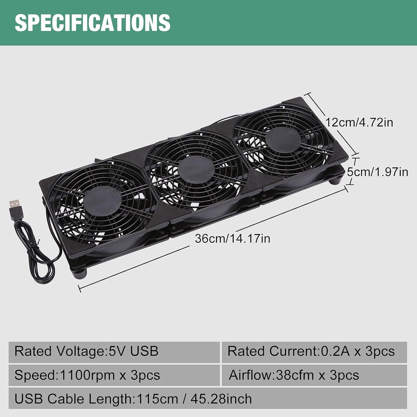 4x120mm 240mm 5V USB Powered Cooling Fan for Router Rack DIY Audio Video Network Cabinet Server Cooling Projects and Equipment Workstation Mining Machine Laptop Cooling Fan Stand