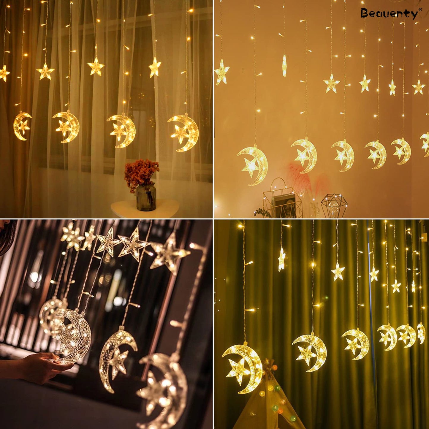 Beauenty Window Curtain String Light 300 LED 8 Modes USB Powered Waterproof Fairy String Lights Wedding Party Ramadan Home Garden Bedroom Outdoor Indoor Wall Christmas Decorations (Warm White)