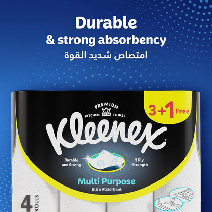 Kleenex Multi Purpose Kitchen Tissue Paper Towel, 2 PLY, 1 Roll x 90 Sheets, Absorbent Towels for all Surfaces