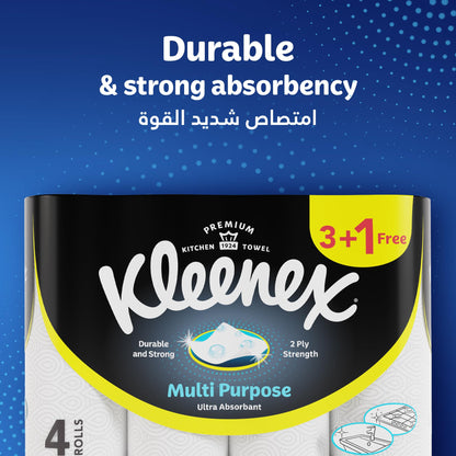 Kleenex Multi Purpose Kitchen Tissue Paper Towel, 2 PLY, 4 Rolls x 40 Sheets, Absorbent Towels for all Surfaces