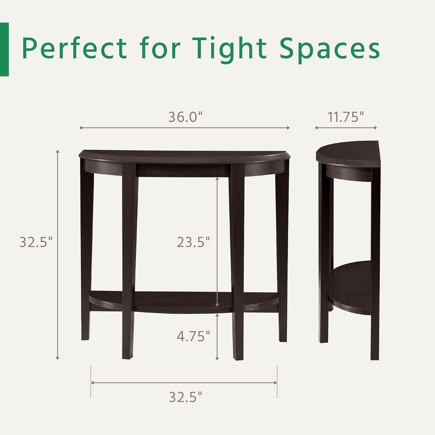 HOMES: Inside + Out Payne Contemporary 2-Shelf Half Round Sofa Tables, Display Entry Console for Living Room, Hallway, Entryway, Cappuccino