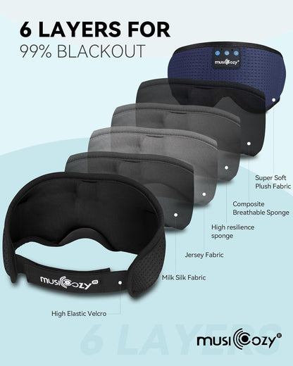 MUSICOZY Sleep Headphones Bluetooth 5.2 Headband Sleeping Eye Mask for Mom Women Men Wireless Music Earbuds Earphones for Side Sleepers Built-in HD Speakers Cool Gadgets Unique Gifts