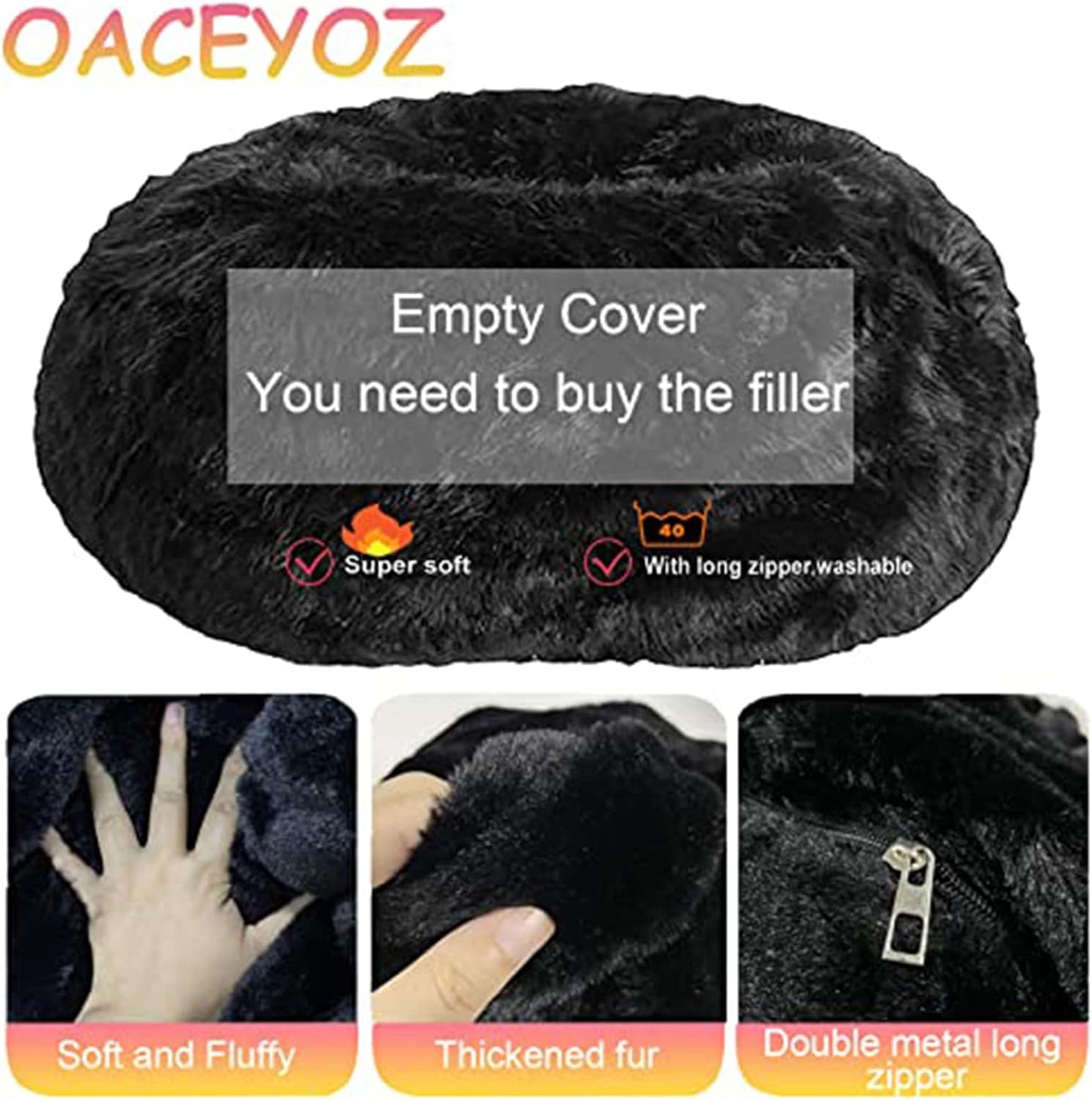 OACEVOZ Giant, Soft Fluffy Fur Bean Bag Chair Cover for Adults (Cover ONLY, NO Filler) 7ft Black Big Bean Bag Bed Oversized Lazy Bean Bag Couch