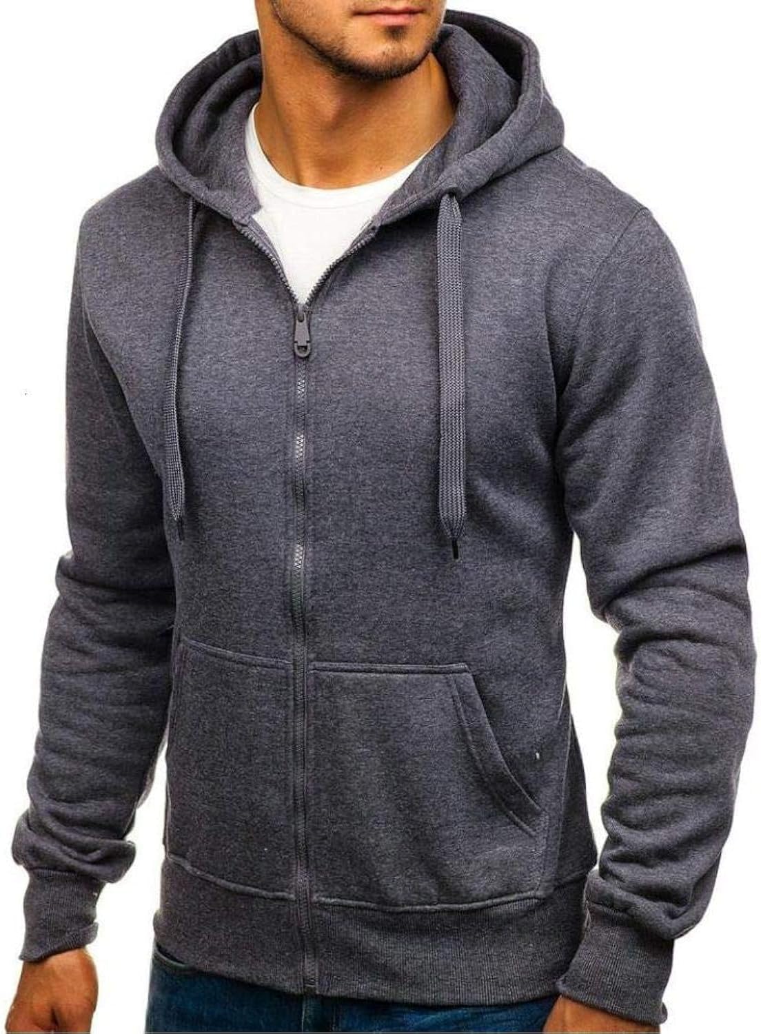 Men'S Casual Zipper Hoodies Sweatshirts Male Black Green Solid Color Hooded Outerwear Tops S-2Xl