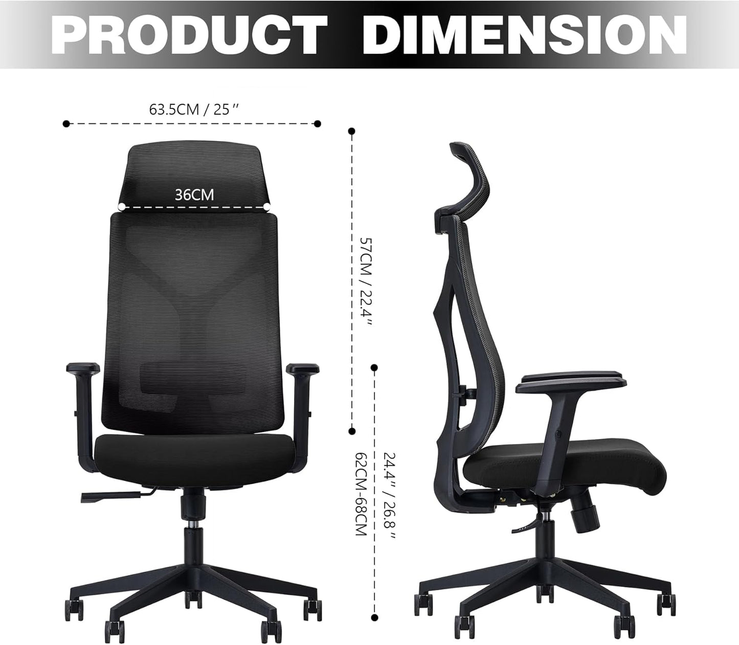 Daqian Home Executive Office Chair Ergonomic Computer Chair Wide Seat With Large Headrest, Modern Desk Chair Lumbar Support, Adjustable Armrests Mesh Chair