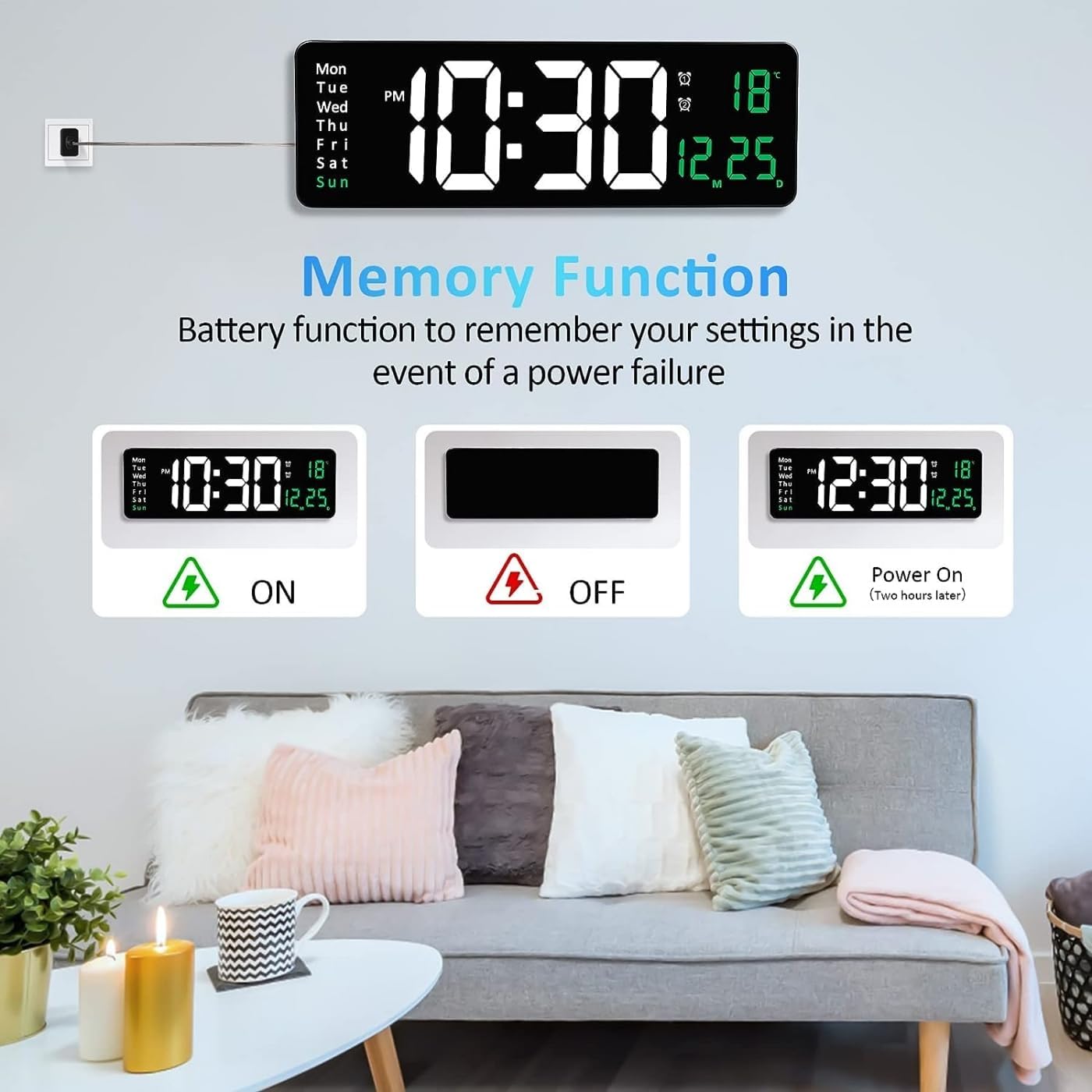 SKY-TOUCH Digital Wall Clock Large Display 16.2" Alarm Clock with Remote Control, LED Digital Clock Large Clock Automatic Brightness Dimmer Big Clock with Date, Week, Temperature