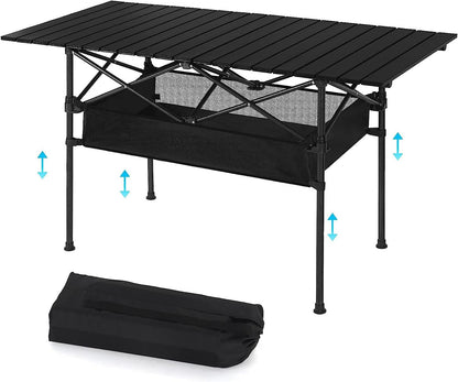 Jorunb Large Foldable Table,Portable Camping Table,Picnic Table,Backpacking Table with Storage Waterproof Pocket,for Outdoor BBQ,Cookout,Picnic,Beach 95 * 55 * 50cm