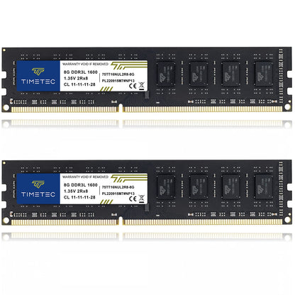 Timetec 16GB KIT(2x8GB) DDR3L / DDR3 1600MHz (DDR3L-1600) PC3L-12800 / PC3-12800 Non-ECC Unbuffered 1.35V/1.5V CL11 2Rx8 Dual Rank 240 Pin UDIMM Desktop PC Computer Memory RAM(SDRAM) Module Upgrade - CaveHubs