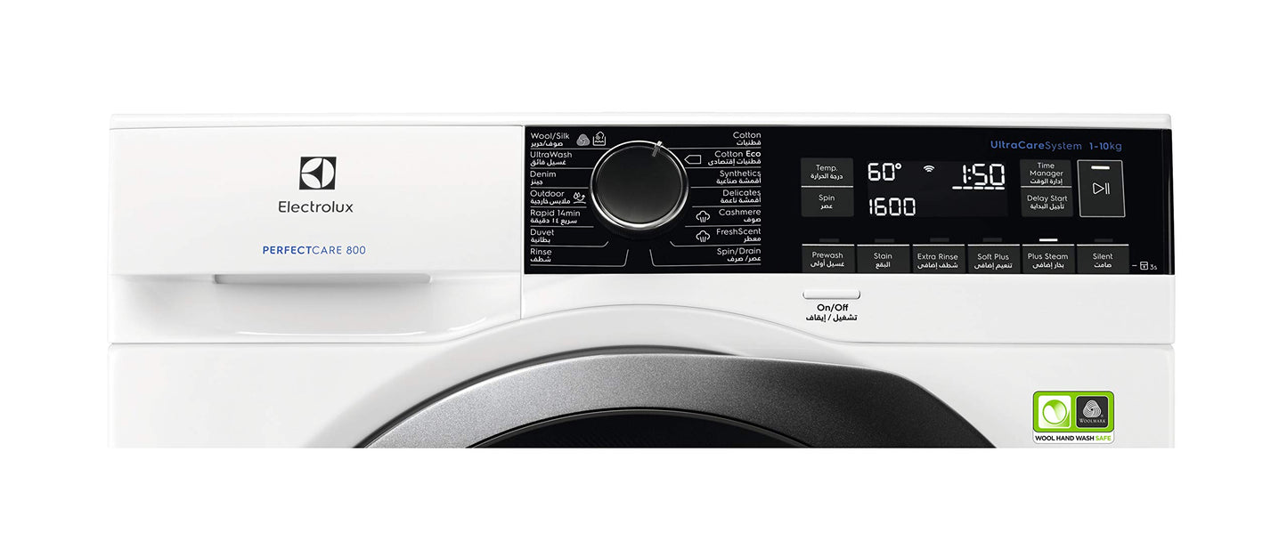 Electrolux Washing Machine 10KG, 1600 RPM, Front Load, Fully Automatic, Invertor Motor, Steam Function, Child Safety Lock, White, EW8F2166MA"Min 1 year manufacturer warranty"