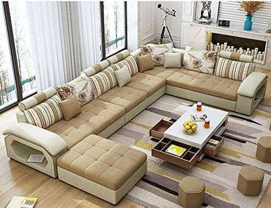 Modern Couch U Shaped Fabric Living Room Furniture Chaise Lounge Recliner Sectional L Shape Corner Sofa Sets (brown)