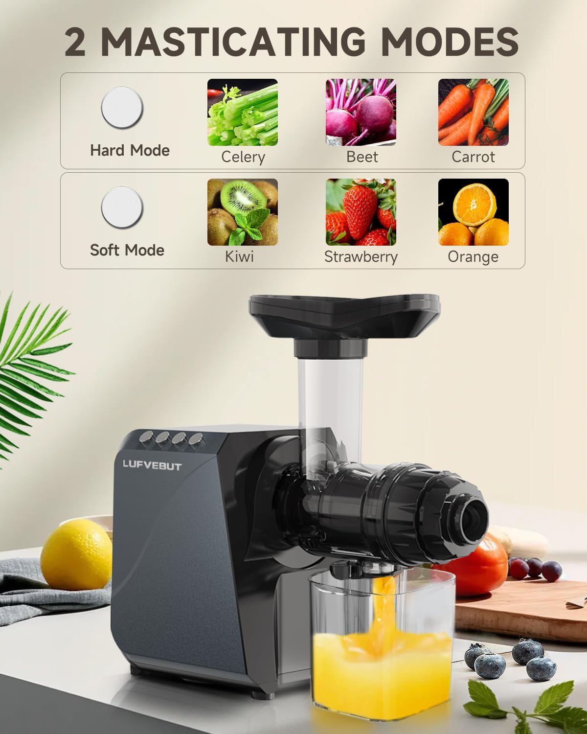 Slow Juicer Machine, Vegetable and Fruit Juicer, Cold Press Juicer Machines with Quiet Motor, Reverse Function, BPA Free, Easy Clean Masticating Juicer Extractor for Celery Carrots Ginger Wheatgrass