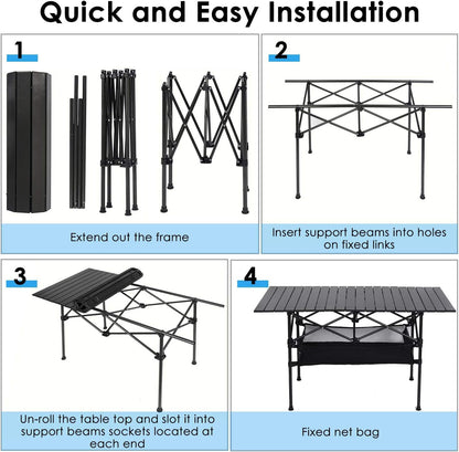 Jorunb Large Foldable Table,Portable Camping Table,Picnic Table,Backpacking Table with Storage Waterproof Pocket,for Outdoor BBQ,Cookout,Picnic,Beach 95 * 55 * 50cm