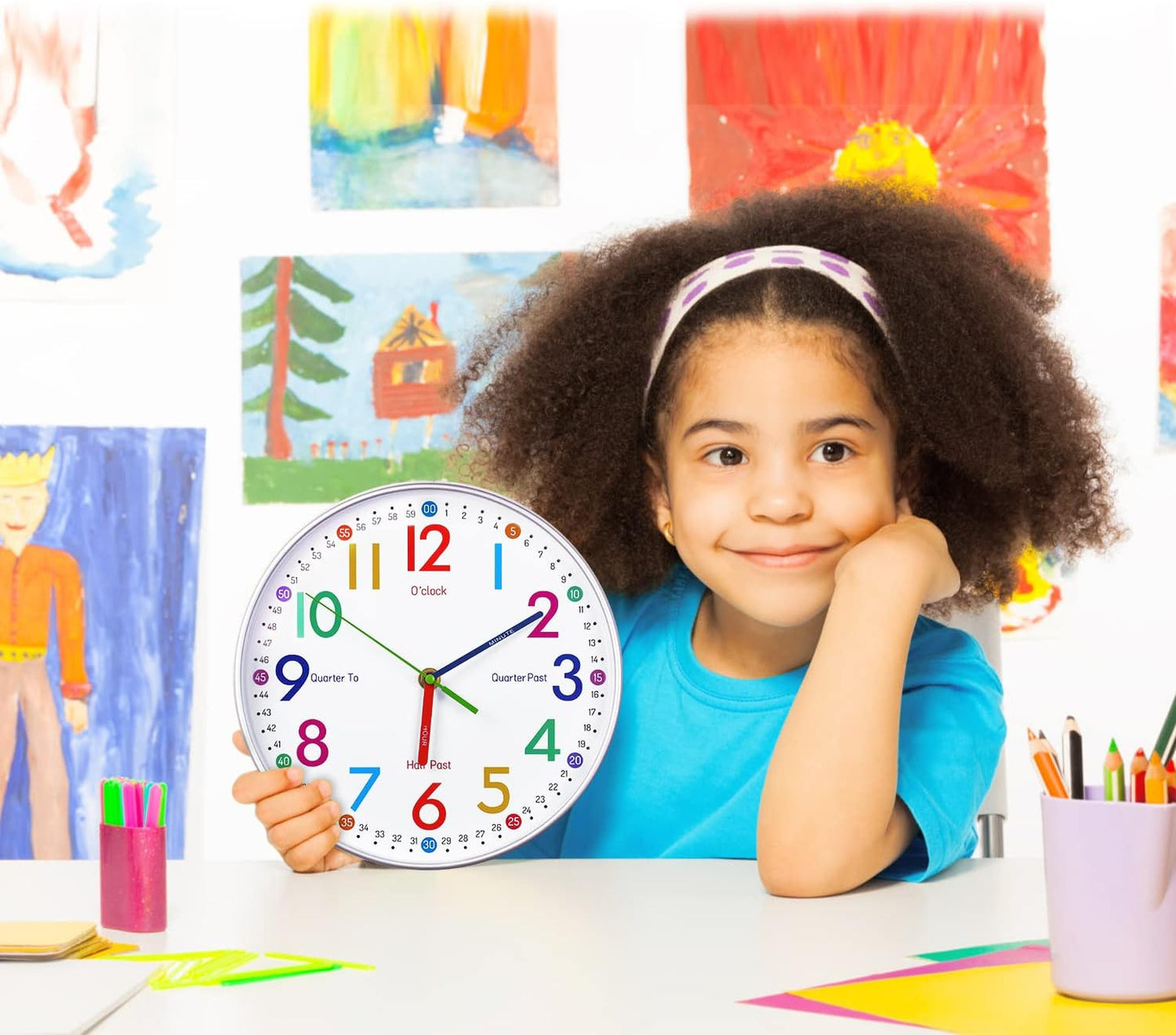 Telling Time Teaching Clock - Learning Clock for Kids - Kids Wall Clocks for Bedrooms - Kids Wall Clock- Silent Analog Kids Clock for Teaching Time,for School Classrooms Playrooms and Kids Bedrooms