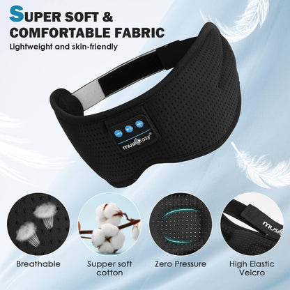 MUSICOZY Sleep Headphones Bluetooth Sleep Mask 3D Wireless Music Sleeping Headphones Headband Eye Mask Sleep Earbuds for Side Sleepers Mom Men Women with Speakers Cool Tech Gadgets Gifts