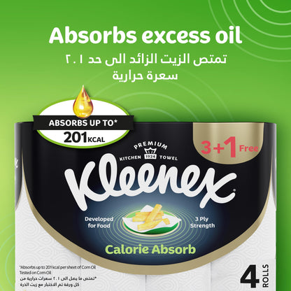 Kleenex Calorie Absorb Kitchen Tissue Paper Towel, 3 PLY, 8 Rolls x 50 Sheets, Food-Grade Strong Absorbent Kitchen Tissue