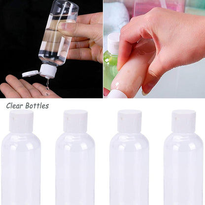 EOPER 4 Pack 100ML Empty Clear Plastic Squeeze Bottles with Disc Top Flip Cap Travel Bottle BPA-Free Containers For Shampoo, Lotions, Liquid Body Soap, Creams