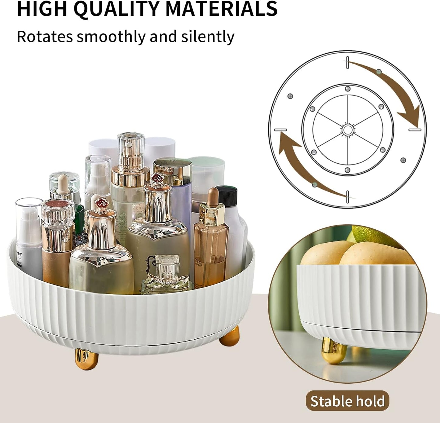 Rotating Makeup Organizer, Vecolla Lazy Susan Cosmetic Organizer 360 Rotating, Round Turnable Storage For Make Up, Kitchen, Cosmetic, Perfume Organizer(White, 11 in)