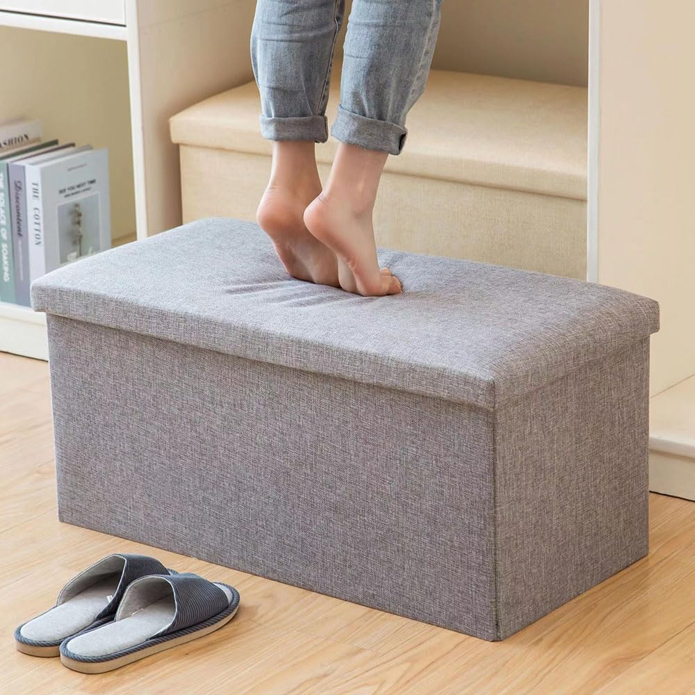 Packingoutlet Thickened Linen Storage Ottoman Bench, 76x38x38cm