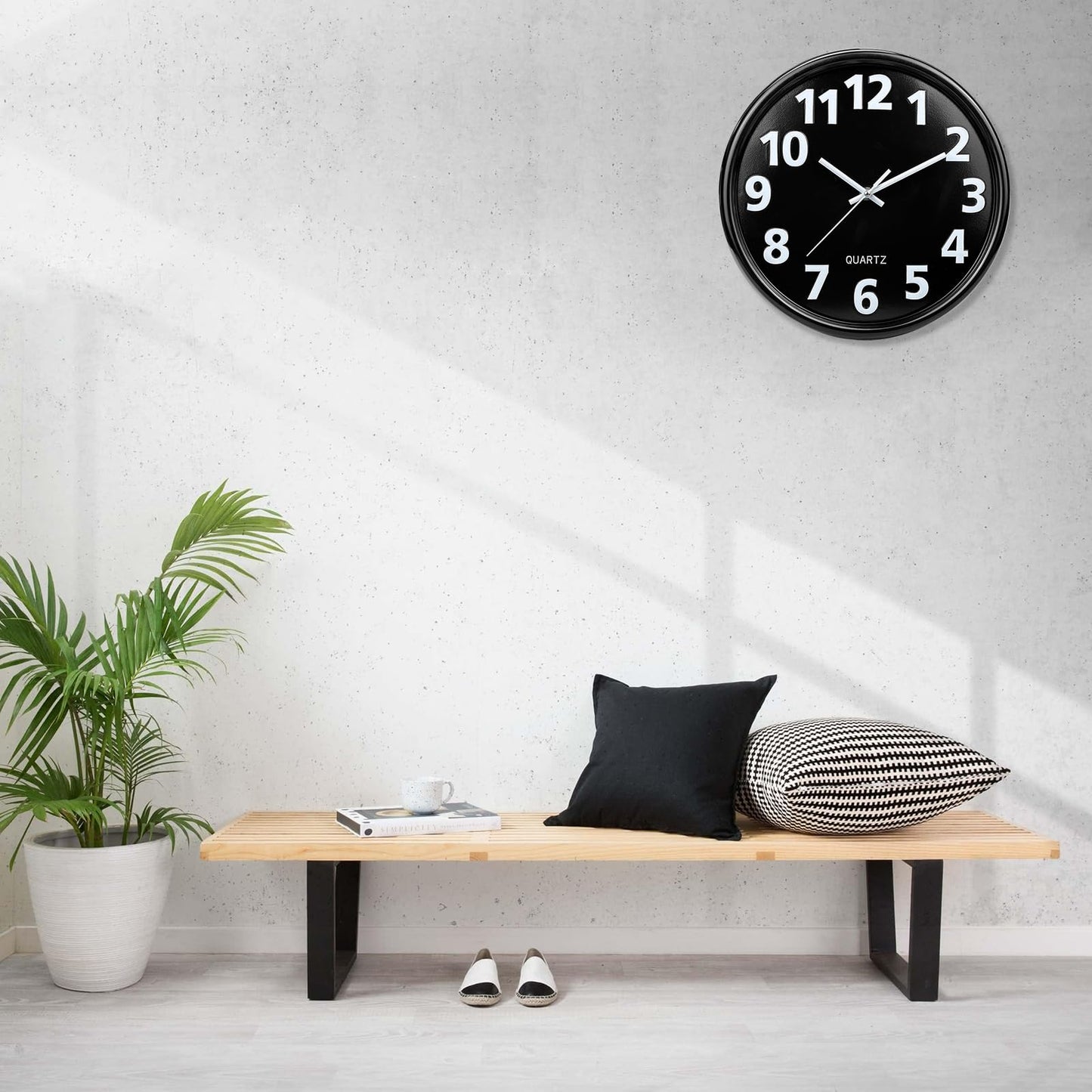 Plumeet 13'' Black Wall Clock, Large Battery Operated Wall Clocks Silent Non-Ticking Quartz, Modern Style Suitable for Bedroom Living Room Office Decor - 3D Numbers Display Easy to Read