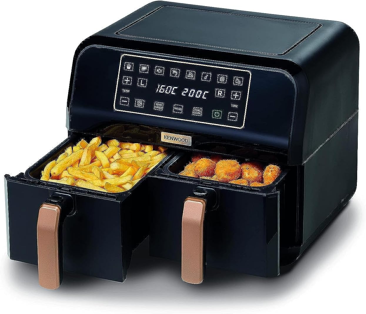 KENWOOD Digital Twin Air Fryer 1.7KG+1.7KG 4L+4L XXXL Capacity with DualZone Technology & Dual Frying Baskets for Frying, Grilling, Broiling, Roasting, Baking, Toasting & Reheating HFM75.000MB Black