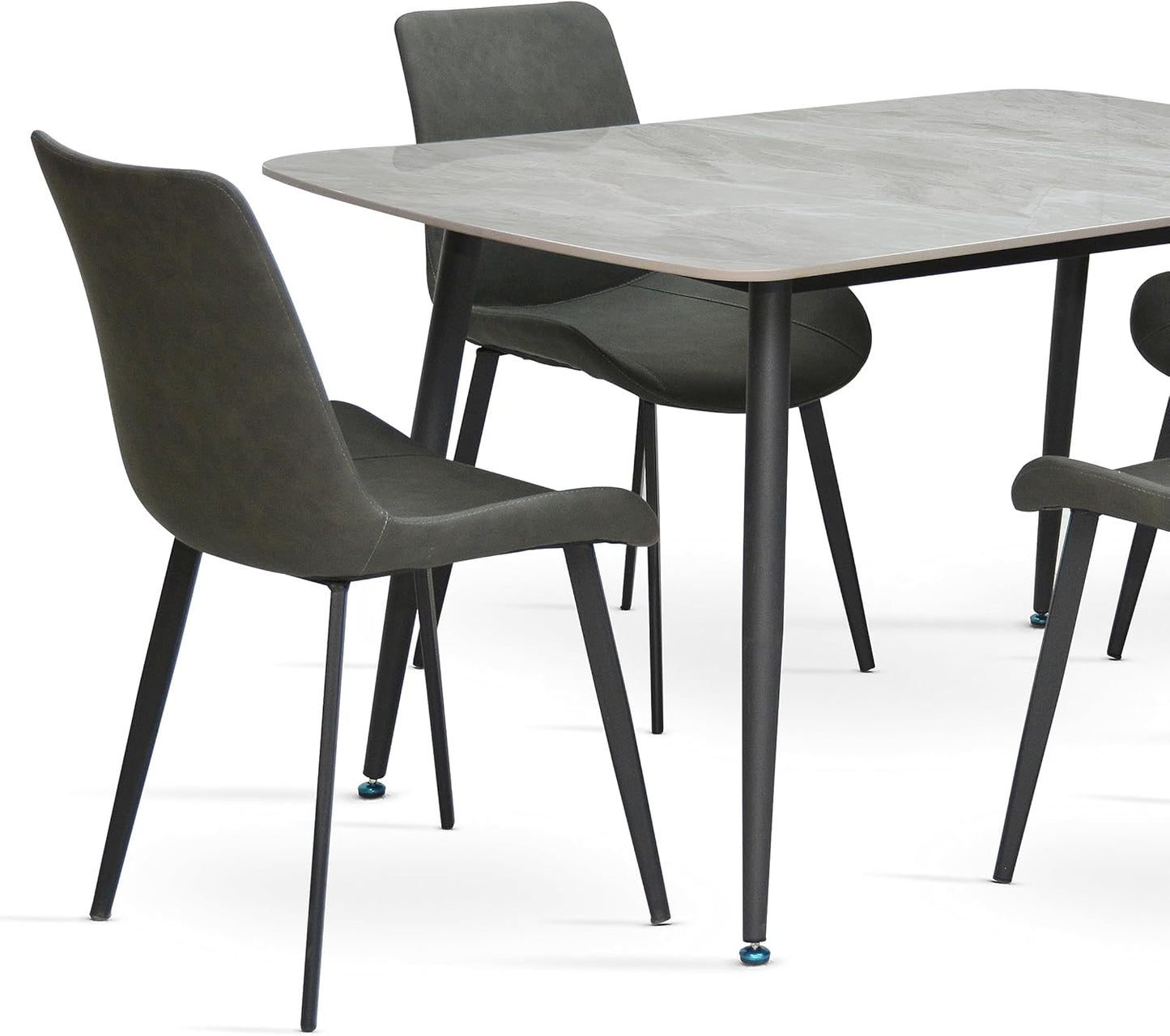 Multi Home Furniture Modern desgin Marble 1+4 MH-DS21- Grey Dinning table with steel legs and Pvc Leather 4 chairs set and 1 table with marble top and leg stainless steel,