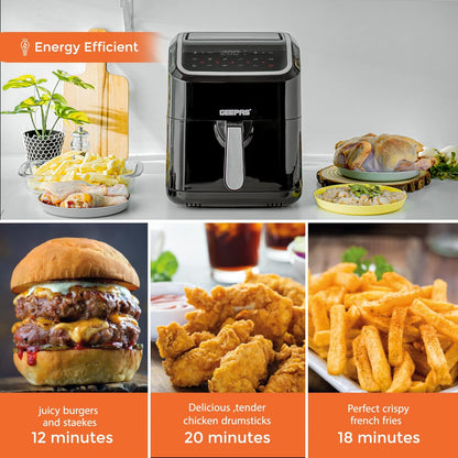 Geepas 9.2L Digital Air Fryer with Vortex – Family-Sized 9-in-1 Convection LED Touchscreen, 60 Minutes Timer & Non-Stick Basket Oil Free Toaster Oven | 2 Years Warranty