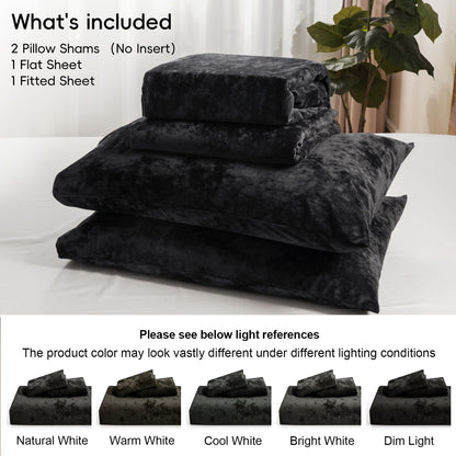 PHF 4-Piece Truly Velvet Sheet Set Queen Size, Luxury Cozy Warm Sheets Set for Fall & Winter, Non Pilling Fuzzy Flannel Fleece 15" Deep Pocket Sheet Set, Black