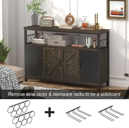 Aubtik Farmhouse Liquor Cabinet Bar for Home, Large Coffee Bar Cabinet with Storage, Rustic Buffet Sideboard with Wine Rack and Glass Holder, 51.34" (Walnut Brown)