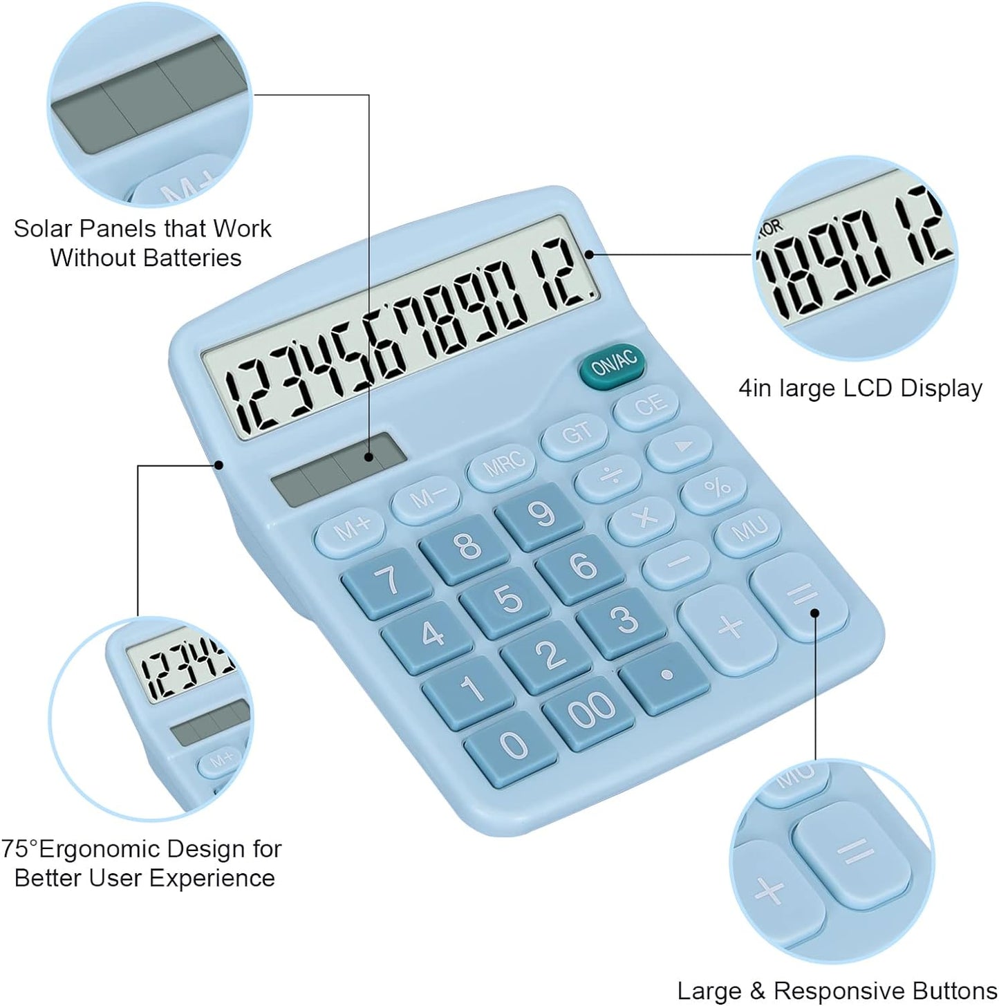 EooCoo Basic Standard Calculator 12 Digit Desktop Calculator with Large LCD Display for Office, School, Home & Business Use, Modern Design - Green