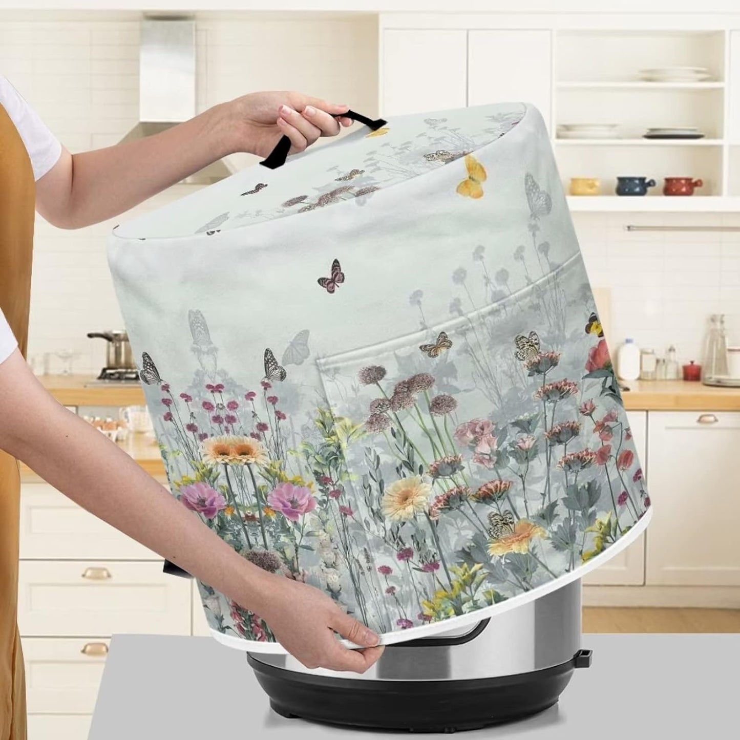 Tutolipy Floral Print Air Fryer Cover Dust Cover for,Kitchen Appliance Dust Cover with Pocket and Top Handle,Stylish Home Decor