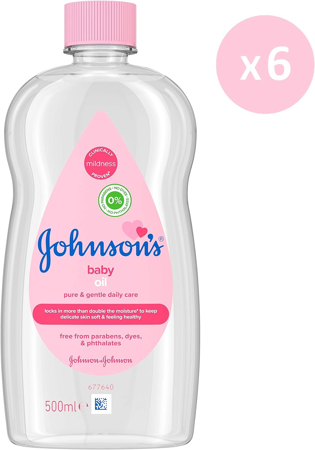 Johnson's Baby Oil 500ml Double Moisture Healthy Skin 6 Pack