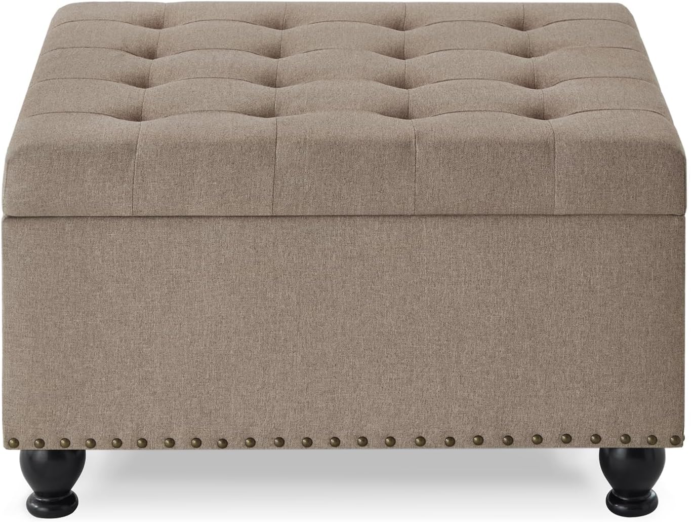 SPOFLYINN 30" L Square Storage Ottoman Bench, Upholstered Tufted Button Storage Bench with Nails Trim, Storage Toy Box Footrest Bench for Living Room, Bedroom Linen One Size