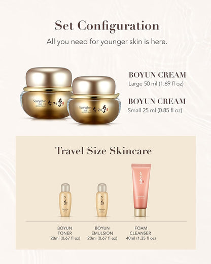 SOORYEHAN BOYUN CREAM SKINCARE GIFT SET - Korean Skincare Gift Set, Luxury Premium High-end Skin Toner, Emulsion Lotion, Cleansing Foam, Whole Red Ginseng, Boyun Cream Set (155ml / 5.24 Fl Oz)