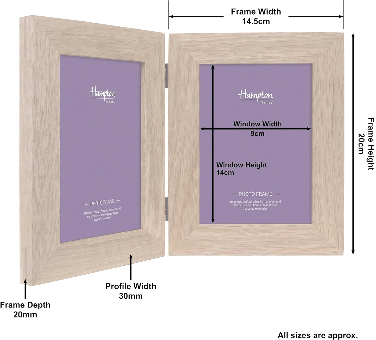 Hampton Frames NEW ENGLAND Solid Oak Wood Photo Frame (Double 5x7 (13x18cm)), natural