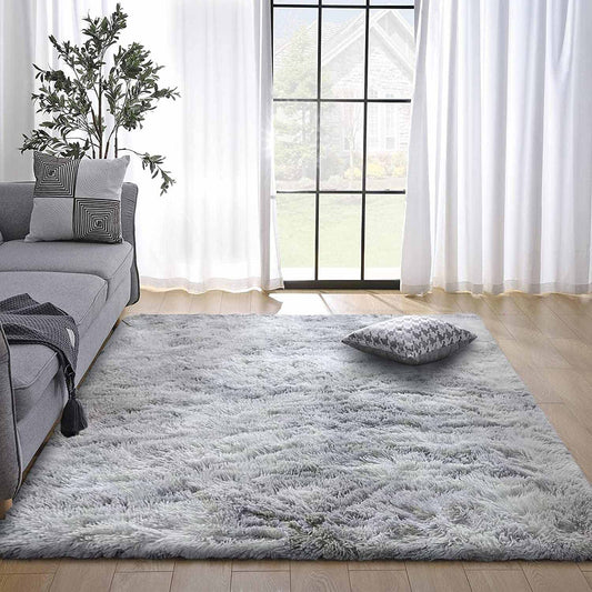 Tinyboy-hbq Area Rugs Shaggy Carpet for Living Room Bedroom Large Fluffy Carpet Modern Non-Slip Mat Multisize Rug Indoor Home Decor (Gray White, 80 x 120 cm)