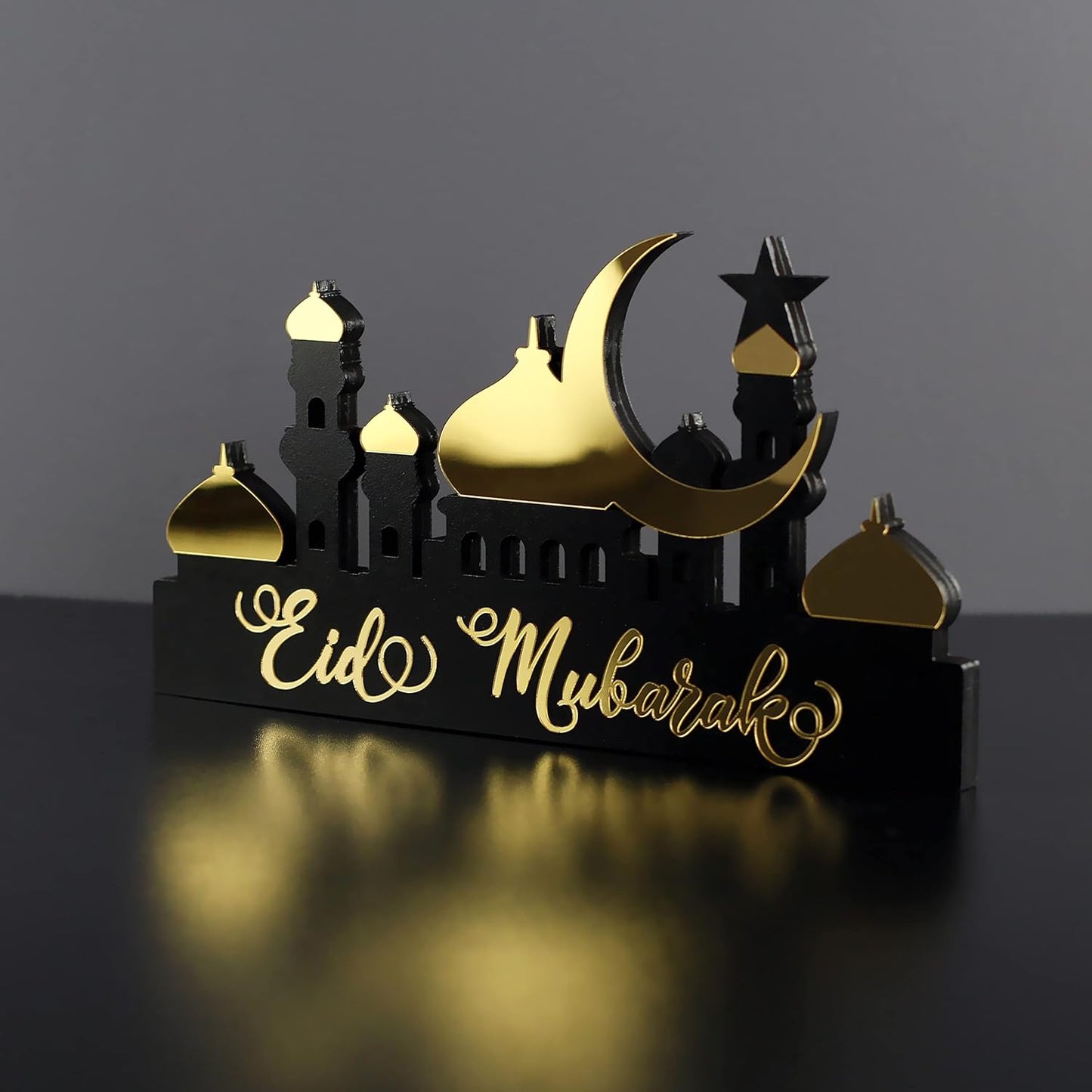 E World | Wooden Acrylic Islamic Tabletop Decors | Ramadan Kareem and Eid Mubarak Decoration | Islamic Muslim Gifts | Ramadan Eid Decoration | (Ramadan Kareem-1, Gold)