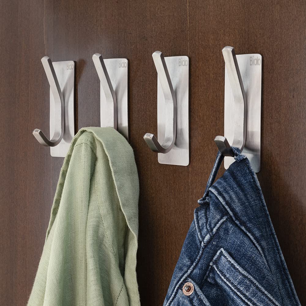 Biala Wall Hooks Adhesive Stainless Steel Hooks Robe Towel Holder Heavy Duty Wall Hanger Hanging for Keys Robe Coat Bag calendar Stick On Wall - Kitchen Bathroom Hooks(sliver)