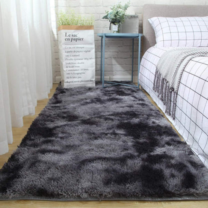 Leesentec Area Rugs Soft Fluffy Carpets For Living room Shaggy Rug Modern Area Rug For Bedroom Anti-Slip Rugs For Kids Room Indoor Home Decorative Carpet (Black Grey, 185 x 185 cm)