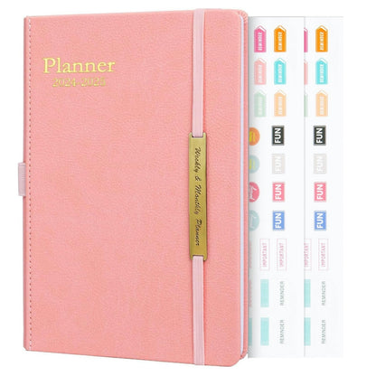 HLELU 2024 Leather Planner Weekly and Monthly, 18 Months Calendar Book, 2024 Academic Planner From Jan. 2024-June 2025, 2024 Appointment Book, Daily Agenda, Yearly Teachers Planner 5.7 X 8.5" -Black