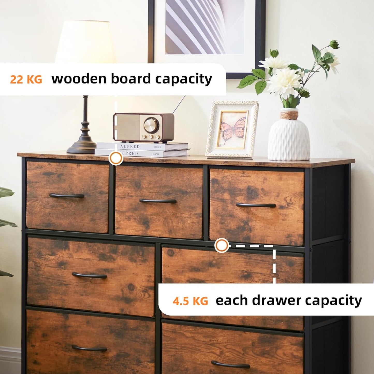 SKY-TOUCH Storage Cabinet : Bedroom Dresser with 9 Drawers Wide Storage Chest with Removable Fabric Bins Storage Organizer Unit for Living Room Entryway Hallway Nursery Kids Room (100*30*96CM Black)