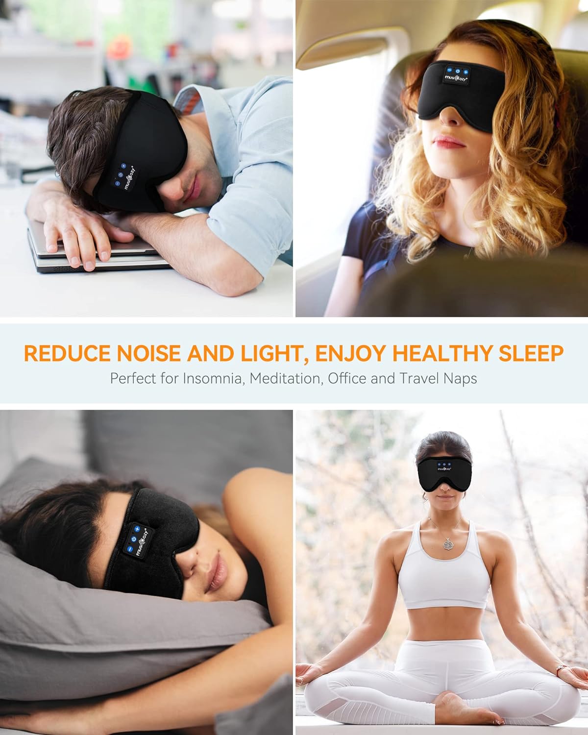 MUSICOZY Sleep Headphones Bluetooth Sleep Mask 3D Wireless Music Sleeping Headphones Headband Eye Mask Sleep Earbuds for Side Sleepers Mom Men Women with Speakers Cool Tech Gadgets Gifts