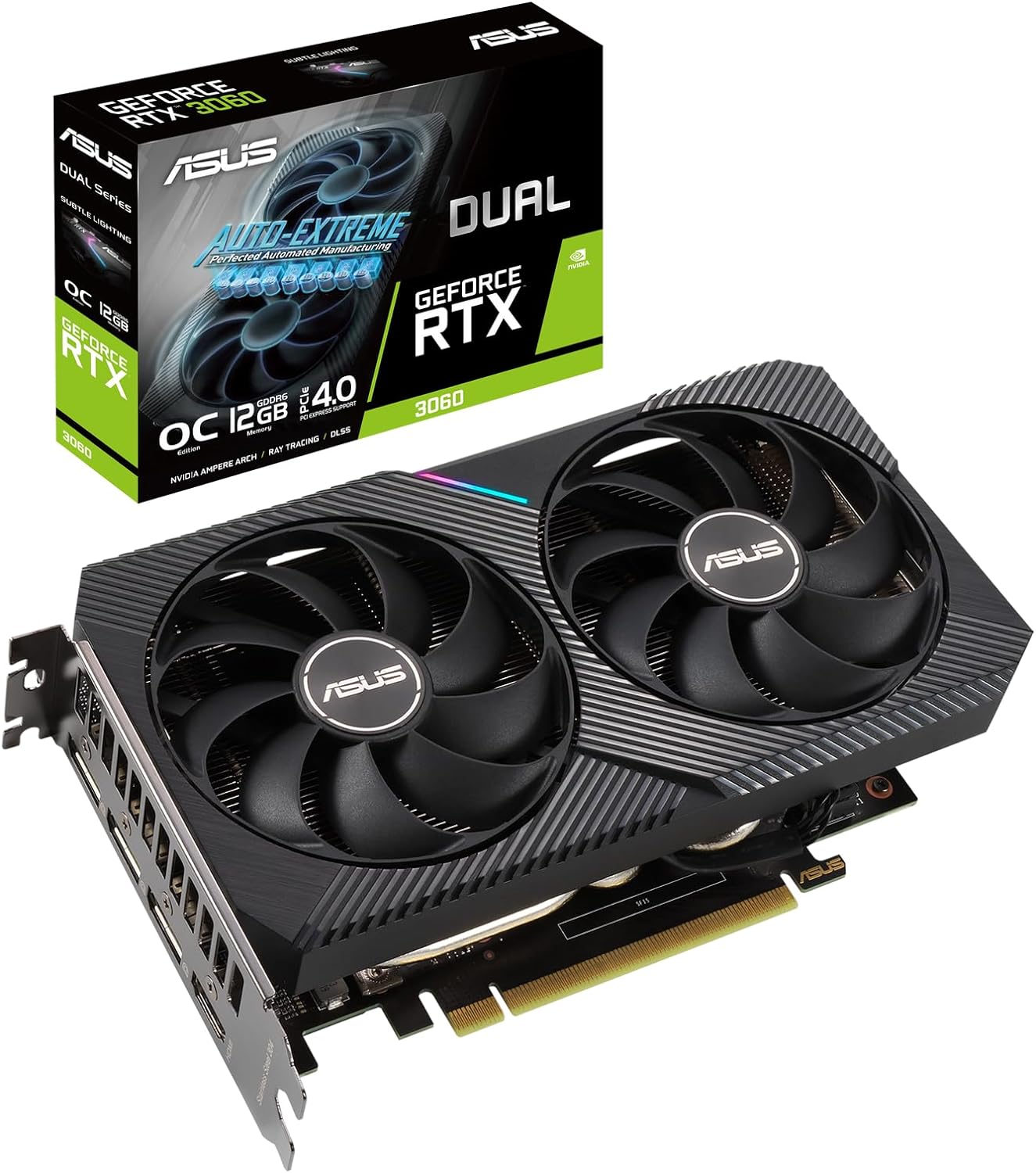 Asus Dual NVIDIA GeForce RTX 3060 V2 OC Edition Gaming Graphics Card, PCIe 4.0, 12GB GDDR6 Memory, HDMI 2.1, DisplayPort 1.4a, 2-Slot Design, 15Gbps, 192-bit - Black - CaveHubs