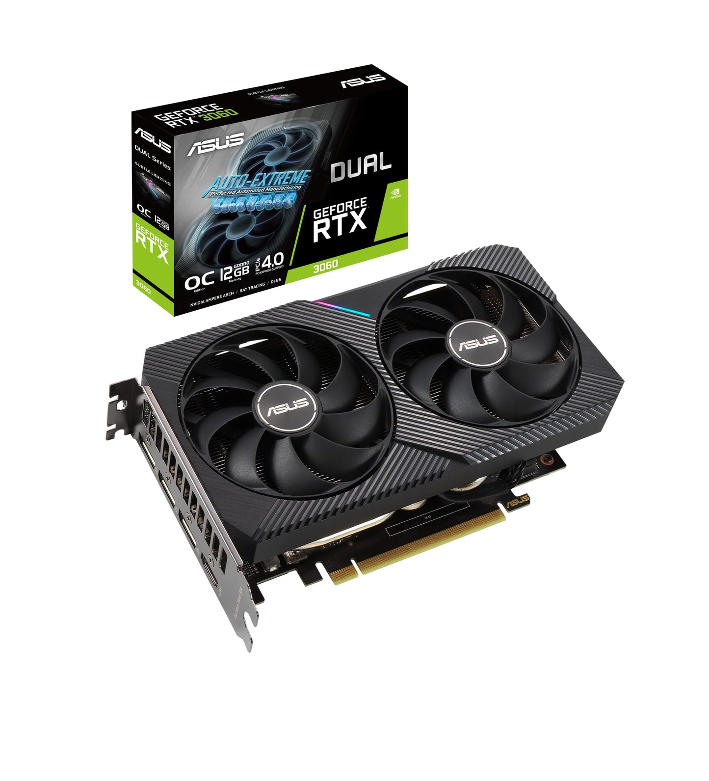 Asus Dual NVIDIA GeForce RTX 3060 V2 OC Edition Gaming Graphics Card, PCIe 4.0, 12GB GDDR6 Memory, HDMI 2.1, DisplayPort 1.4a, 2-Slot Design, 15Gbps, 192-bit - Black - CaveHubs