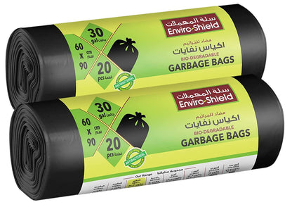 EnviroShield Enviro Shield OXO Biodegradable & Antibacterial 30 Gallon 20 Garbage Bags x 2 Rolls Value Pack, Multicolour