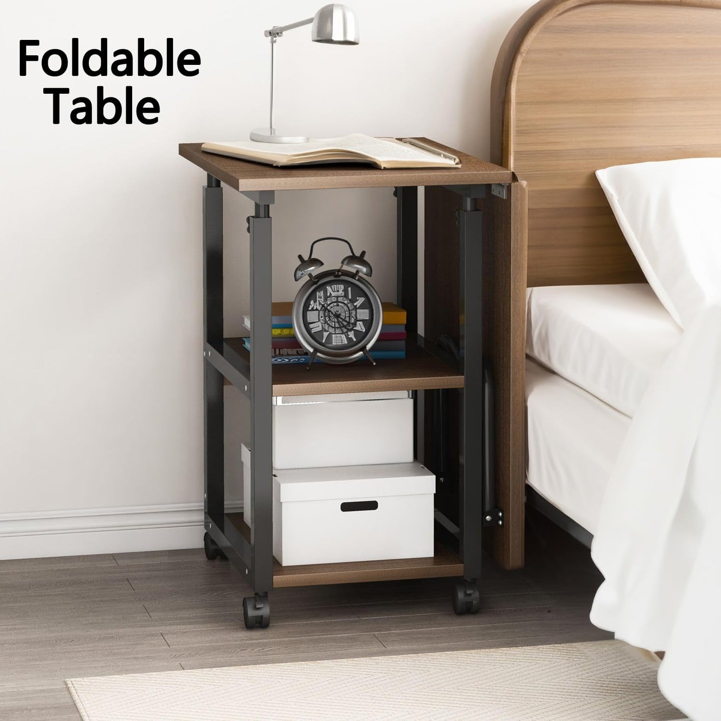 Overbed Table Desk with Wheels Over The Bed Table Adjustable Height Foldable Bedside Table Mobile Computer Rolling Laptop Desk Table Cart Gaming Desk Nightstand with Tray