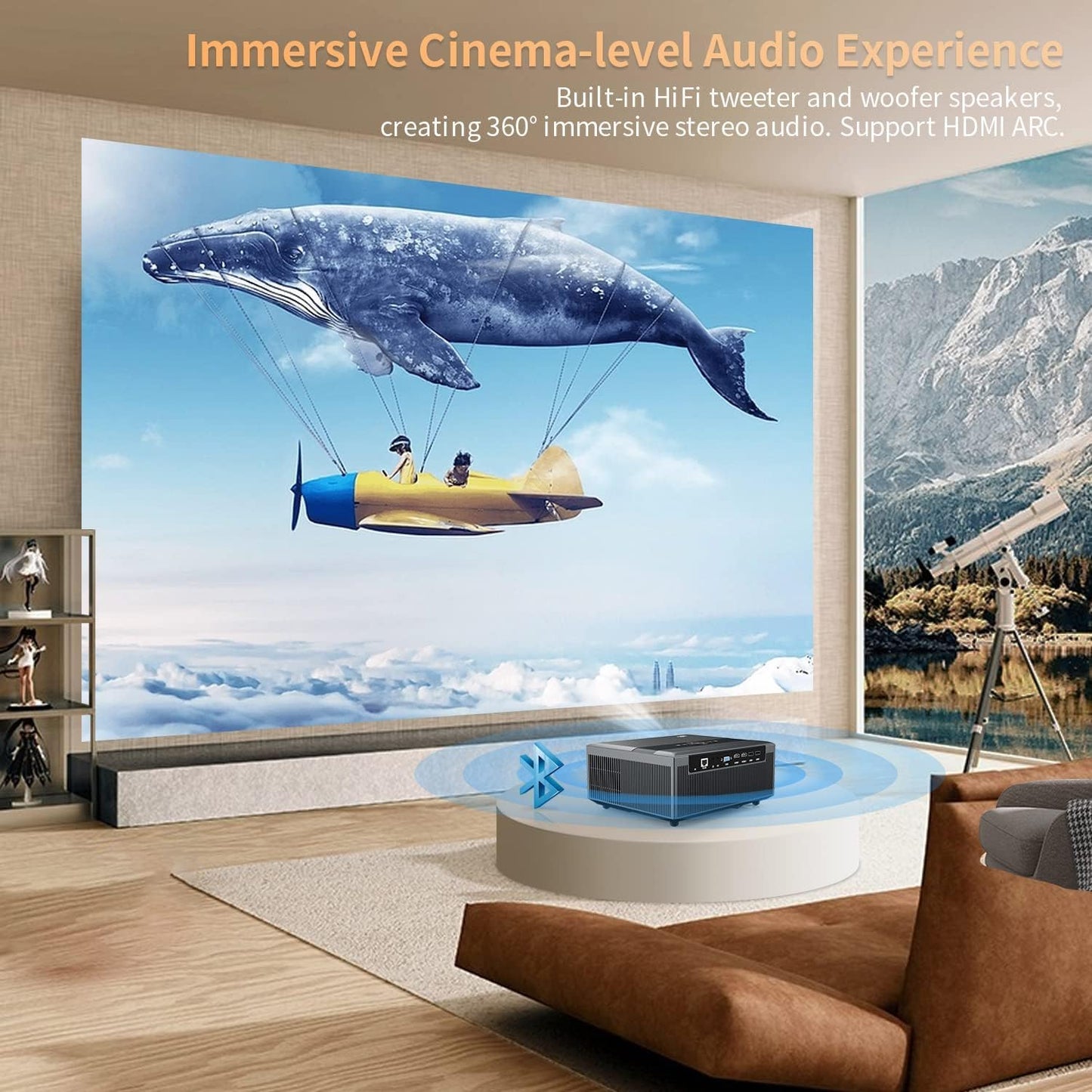 Daylight LED Projector 1000 ANSI WIFI6,4K Smart LCD Android Projector 5G Wifi Bluetooth Wireless 1080P Full HD,Home Outdoor Movie Projector Theatre with HDMI USB RJ45 Ceiling Zoom 4D Keystone Airplay