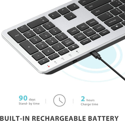 iClever Wireless Keyboard and Mouse GK08- Rechargeable Wireless Keyboard Ergonomic Full Size Design with Number Pad, 2.4G Stable Connection Slim White Keyboard and Mouse for Windows, Mac OS Computer