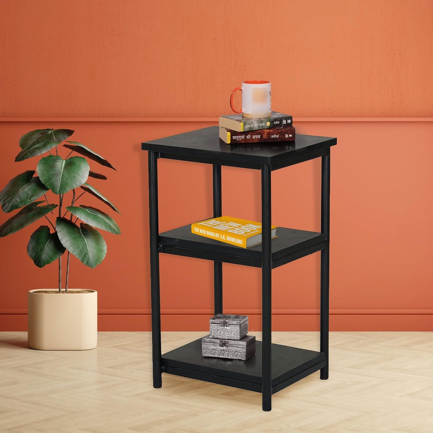 RIGID Metal Bedside Table | Cabinet Nightstand with Storage Shelf for Living Room Bedroom