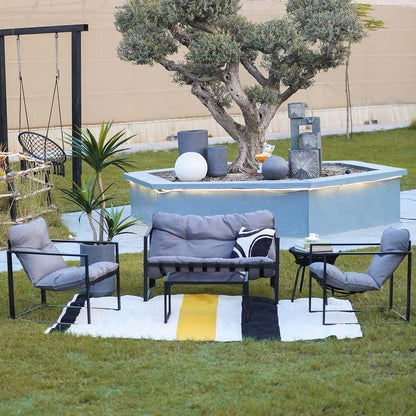 Danube Home Terry 4-Seater Outdoor Sofa Set | Steel Frame Garden Furniture I Modern Design Lounge Sofa Sets | 4 Pieces Outdoor Seating Table And Chairs Set For Patio Balcony Lawn Yard - Grey